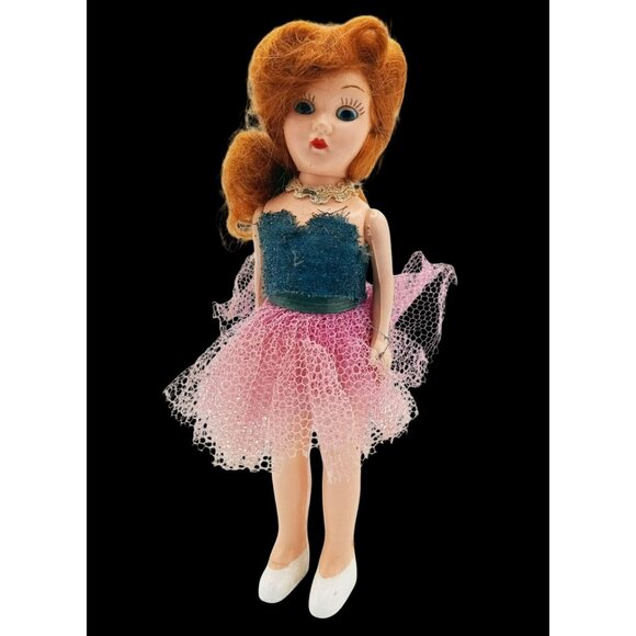 Vintage 1950s Ballerina Doll Sleepy Eyes Pink Tulle Skirt 6.5 In Fashion Toy - Picture 1 of 15